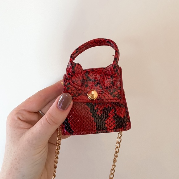 NEW BooHoo Crossbody Micro Purse Red Snake Print - Picture 4 of 6